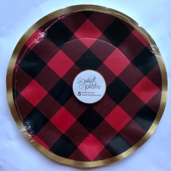 New 32 pc Holiday Buffalo Check Paper Plate Set - Picture 6 of 6